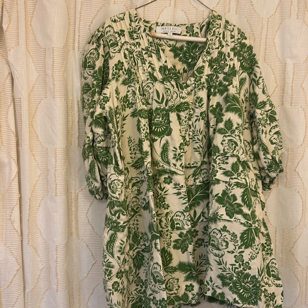HUNTER BELL Green and Cream Floral Dress